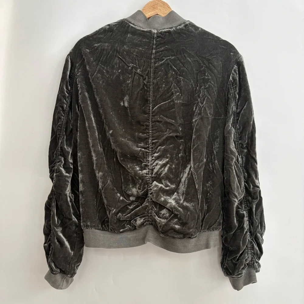Free People Gray Ruched Velvet Bomber Jacket - Picture 5 of 7